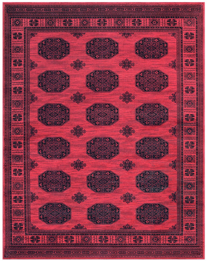 Bijan Border Red and Black Viscose Area Rug 8x10