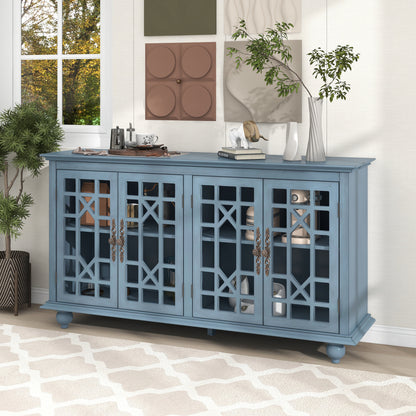 TREXM Sideboard with Adjustable Height Shelves, Metal Handles, and 4 Doors for Living Room, Bedroom, and Hallway (Teal Blue)