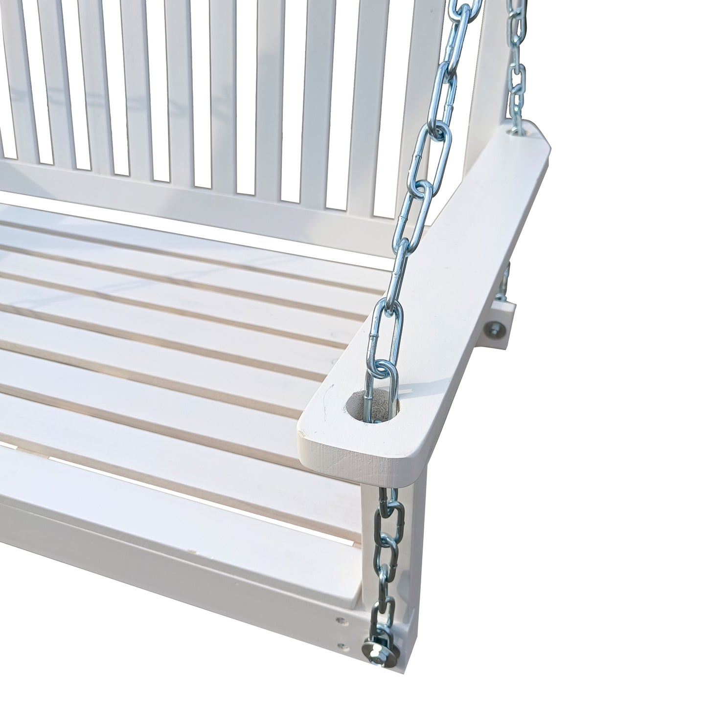 Front Porch Swing with Armrests, Wood Bench Swing with Hanging Chains,for Outdoor Patio ,Garden Yard, porch, backyard,  or sunroom,Easy to Assemble,white