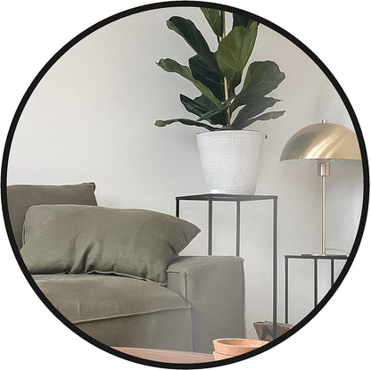 Round Mirror, Circle Mirror 24 Inch, Black Round Wall Mirror Suitable for Bedroom, Living Room, Bathroom, Entryway Wall Decor and More, Brushed Aluminum Frame Large Circle Mirrors for Wall