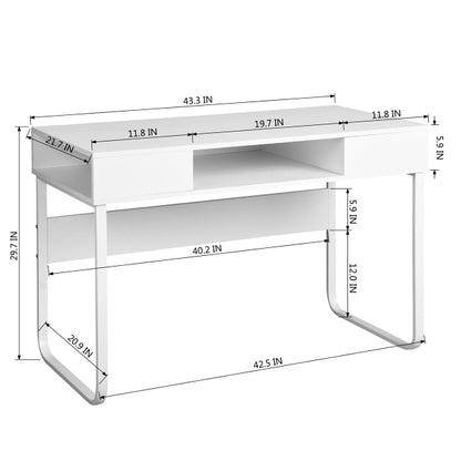 43.3" Rectangular Computer Desk / Writing Desk with Open Storage, White