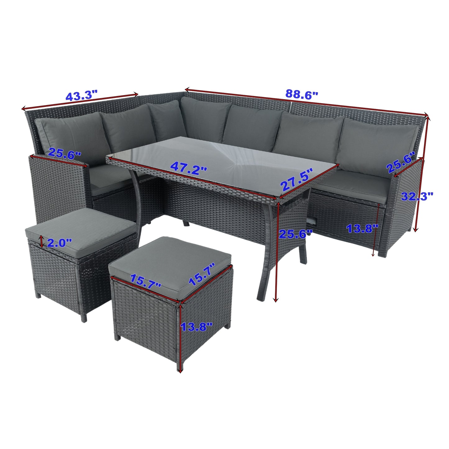 6 Pieces PE Rattan sectional Outdoor Furniture Cushioned Sofa Set with 2 Storage Under Seat