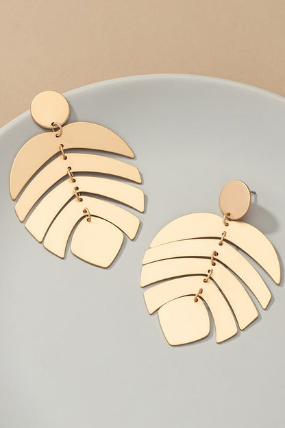 METAL LEAF STATEMENT EARRINGS