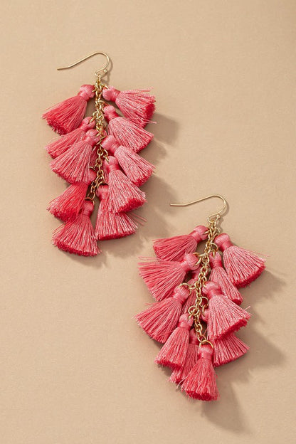 Linear mini tassel drops earrings