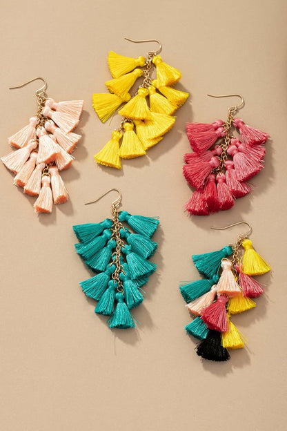 Linear mini tassel drops earrings