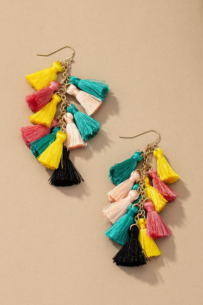 Linear mini tassel drops earrings