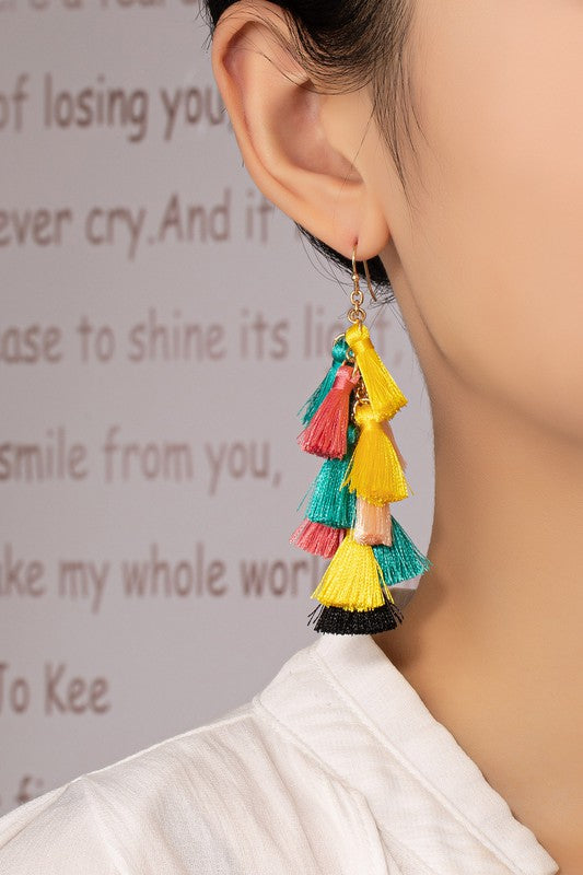 Linear mini tassel drops earrings