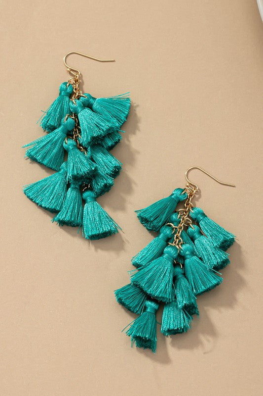 Linear mini tassel drops earrings