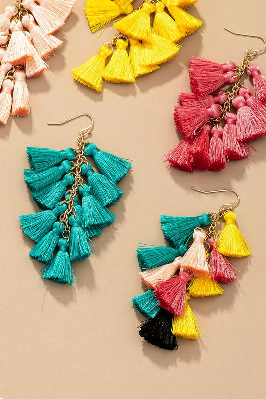 Linear mini tassel drops earrings