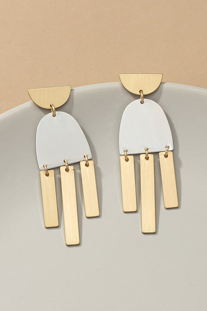 BRUSHED SURFACE GEO METAL CHANDELIER EARRINGS