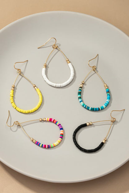 Polymer bead teardrop hoop earrings