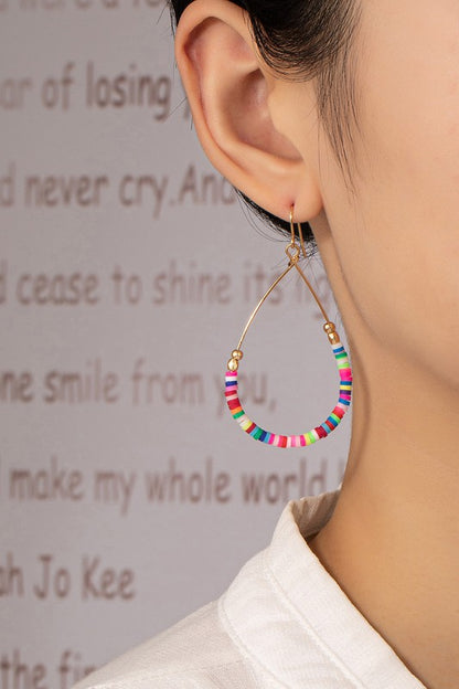 Polymer bead teardrop hoop earrings