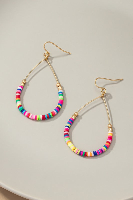 Polymer bead teardrop hoop earrings