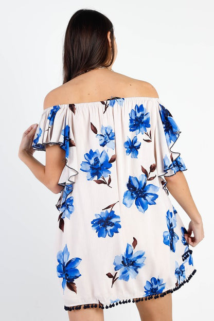 Floral Cold Shoulder Ruffle Sleeve Mini Dress