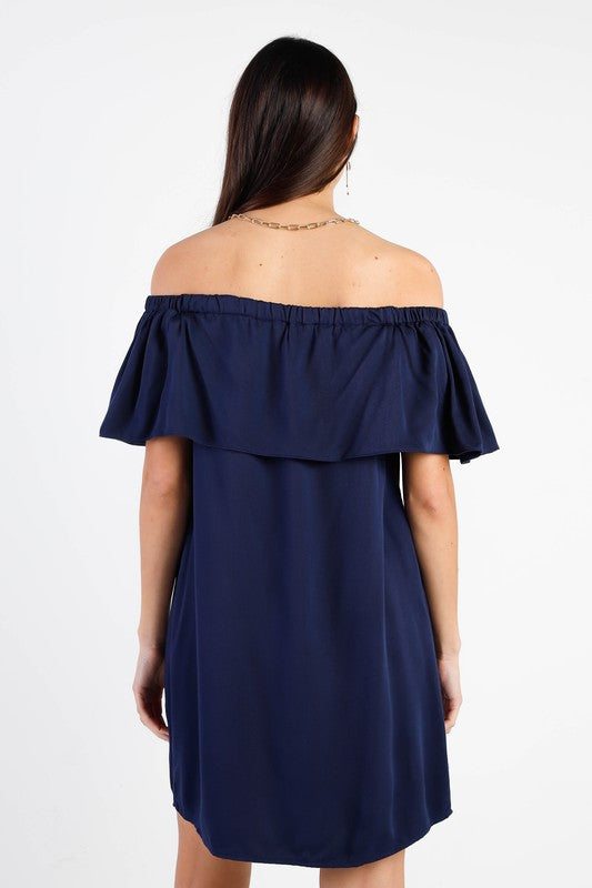 Navy Off Shoulder Casual Mini Dress