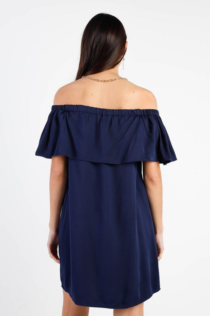 Navy Off Shoulder Casual Mini Dress