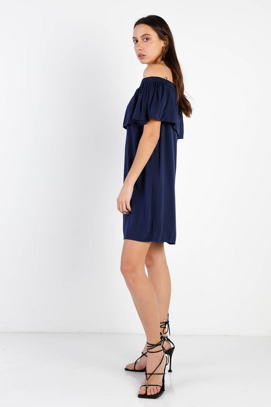 Navy Off Shoulder Casual Mini Dress