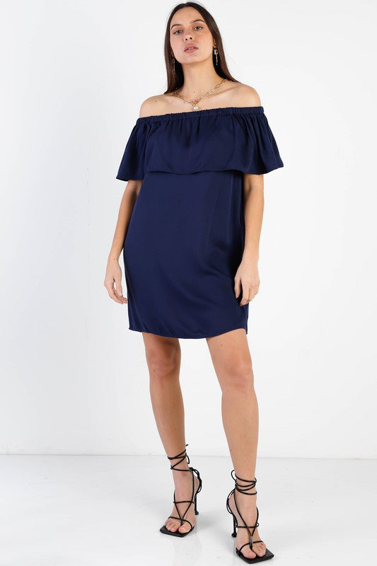 Navy Off Shoulder Casual Mini Dress