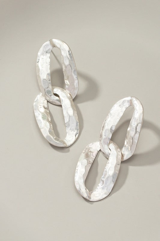 Hammered chunky link chain drop earrings