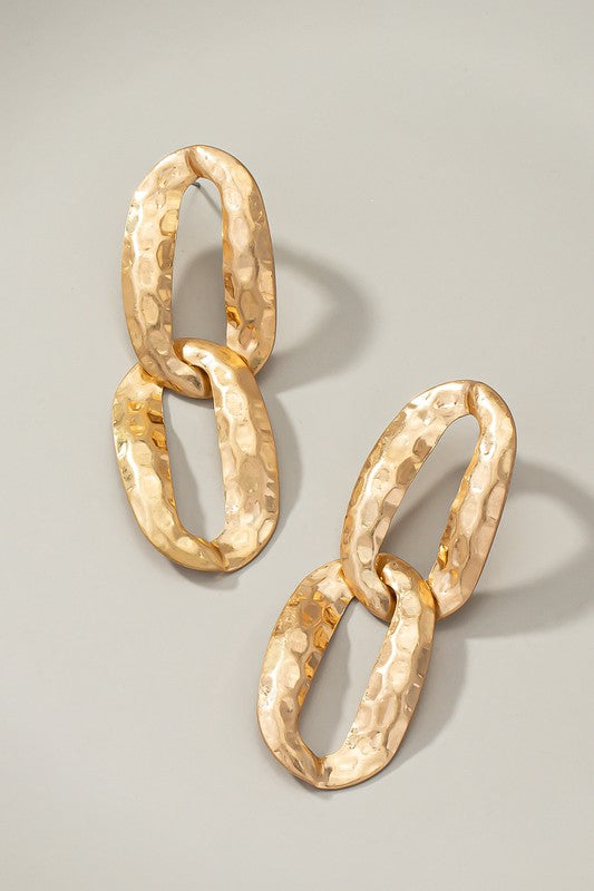 Hammered chunky link chain drop earrings