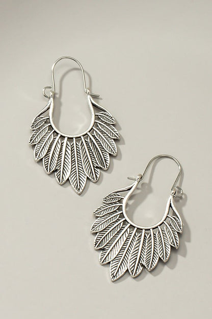 Boho fan shape feather drop earrings