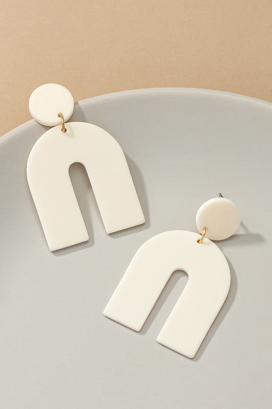 Matte color coated arch drop earrings