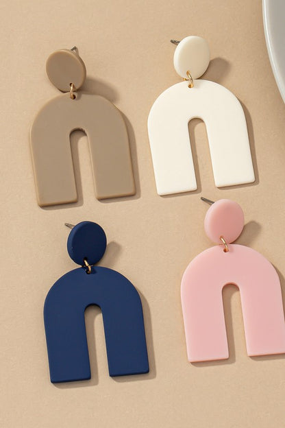 Matte color coated arch drop earrings