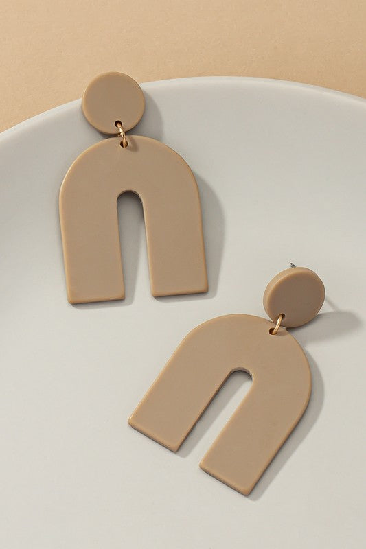 Matte color coated arch drop earrings