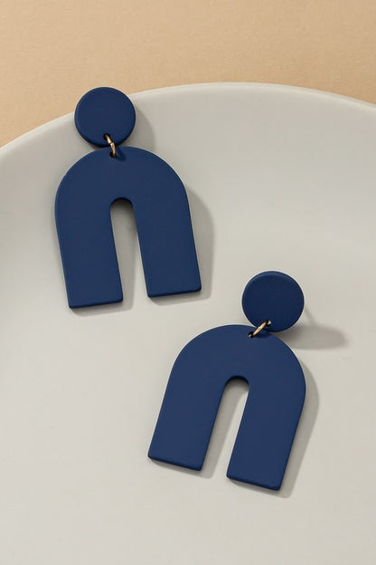 Matte color coated arch drop earrings