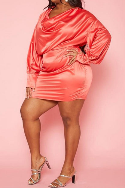 Plus Size Satin Cowl Neck Mini Dress