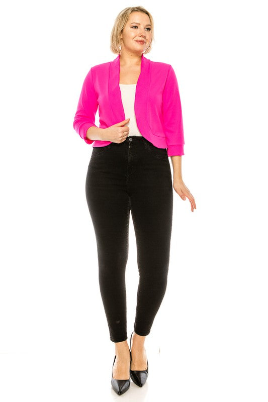 Plus size, solid, waist length blazer cardigan