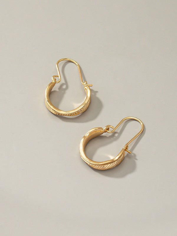 Small feather hoop drop earrings