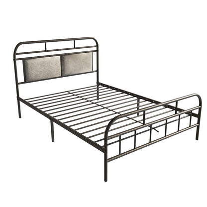 Modern Metal Bed Frame, Mattress Foundation with Upholstered Headboard and Footboard, with Strong Metal Slats Support and 11 Inches Underbed Space,  No Box Spring Needed