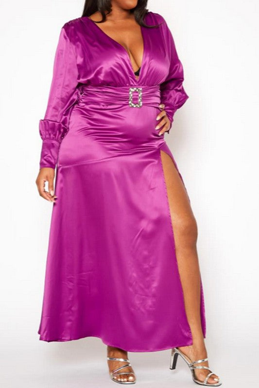 Plus Size Satin Fit & Flare Maxi Dress