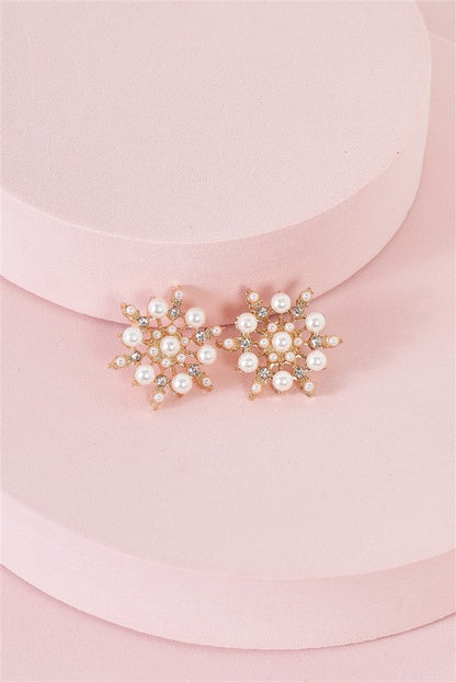 Gold & Pearl Snowflake Stud Earrings