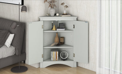 Grey Triangle Bathroom Storage Cabinet with Adjustable Shelves, Freestanding Floor Cabinet for Home Kitchen