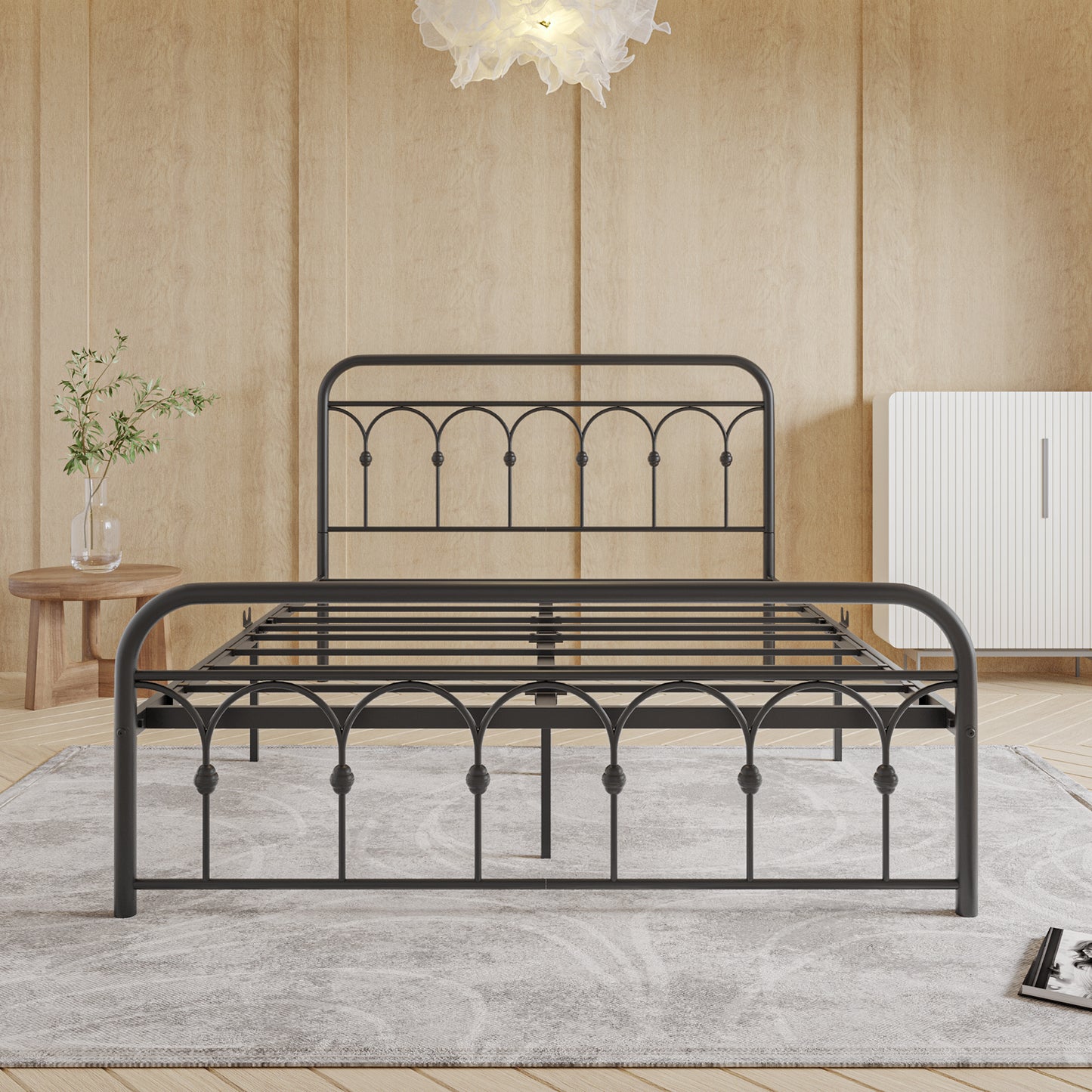 Queen Metal Bed Frame with Headboard and Footboard Platform Queen Size No Box Spring Needed 12.4" Under Bed Storage, Queen Size Black
