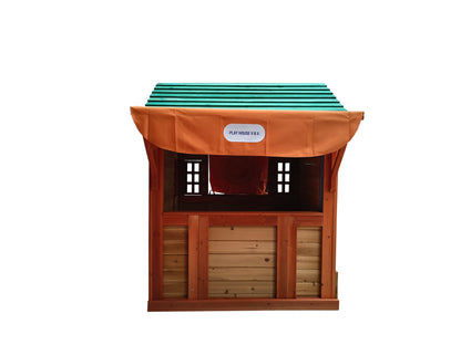 Eco-friendly Outdoor Wooden 4-in-1 Game House for kids garden playhouse with different games on every surface,Solid wood,61.4"Lx45.98“Wx64.17H