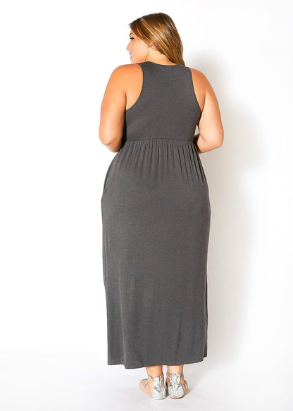 Plus Size Sleeveless Ruched Maxi Dress