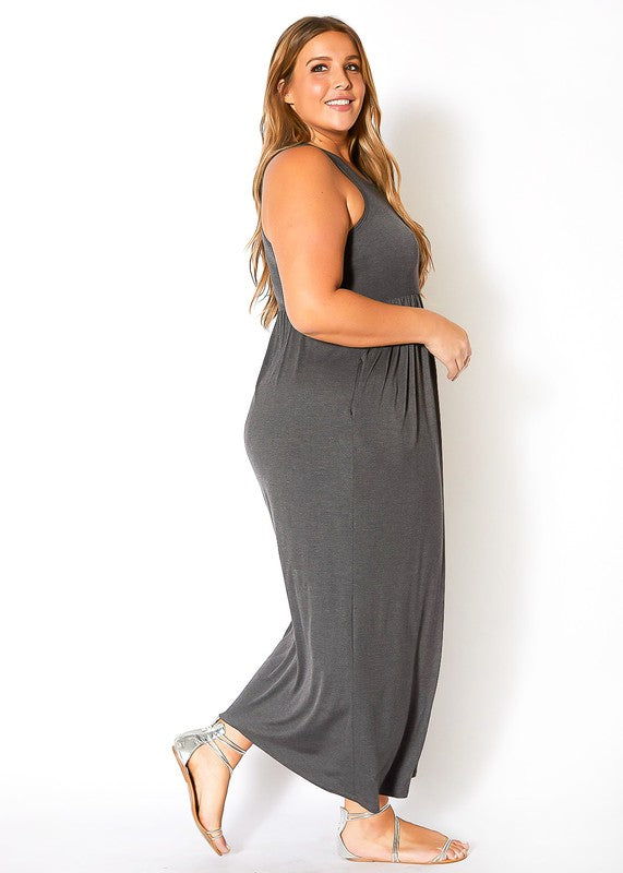 Plus Size Sleeveless Ruched Maxi Dress