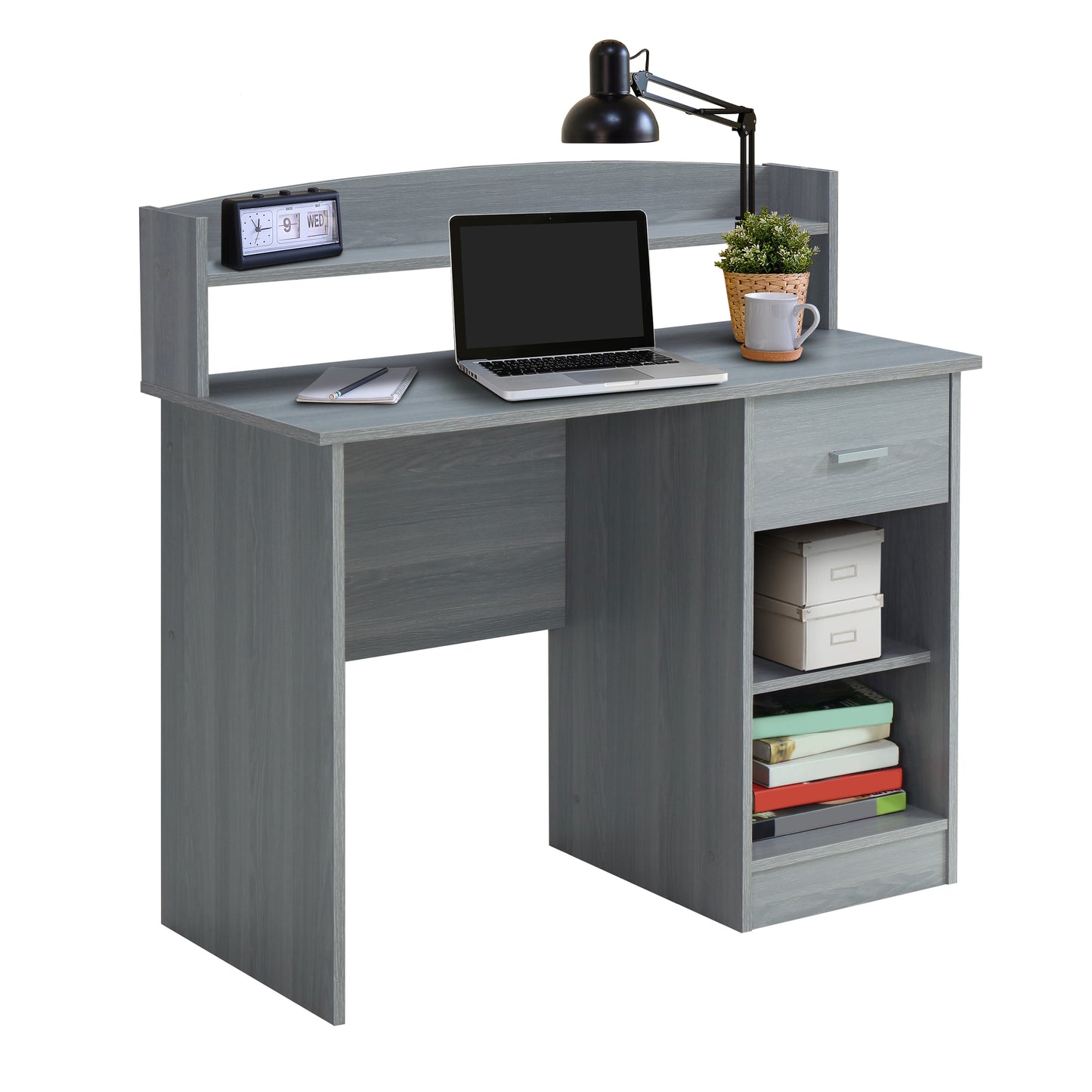 Techni Mobili Modern Office Desk with Hutch, Grey