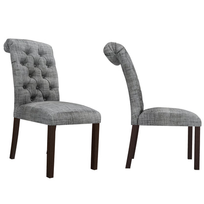 Fabric Upholstered Dining Chairs  In a Soft Beige Linen with Tufted Back And Solid Wood Legs, Set of 2