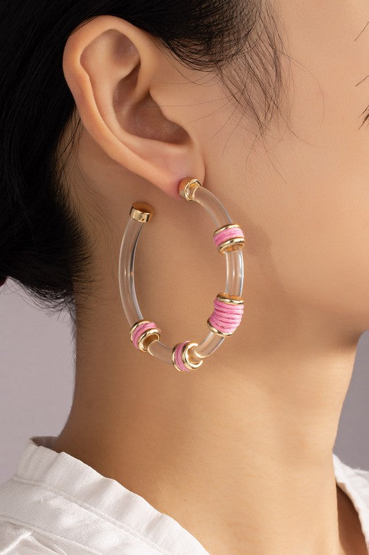 lucite hoop earrings with cords wrapped