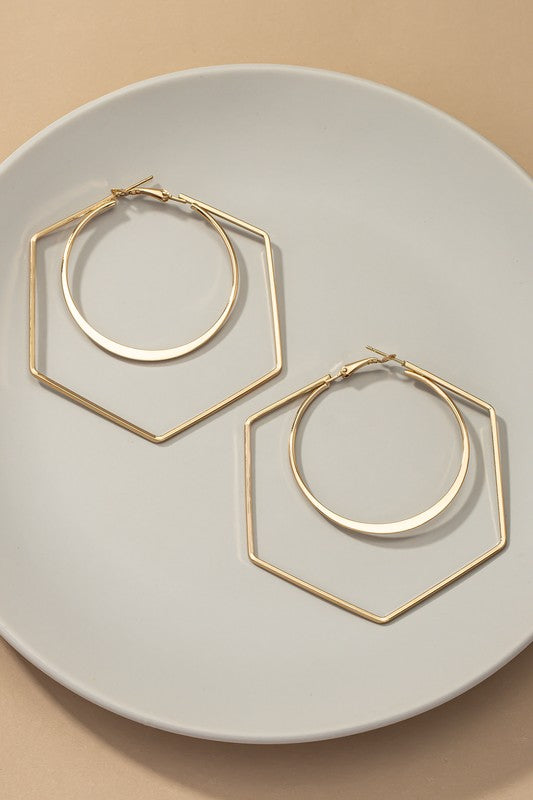 Metal hexagon hoop with circle hoop inside