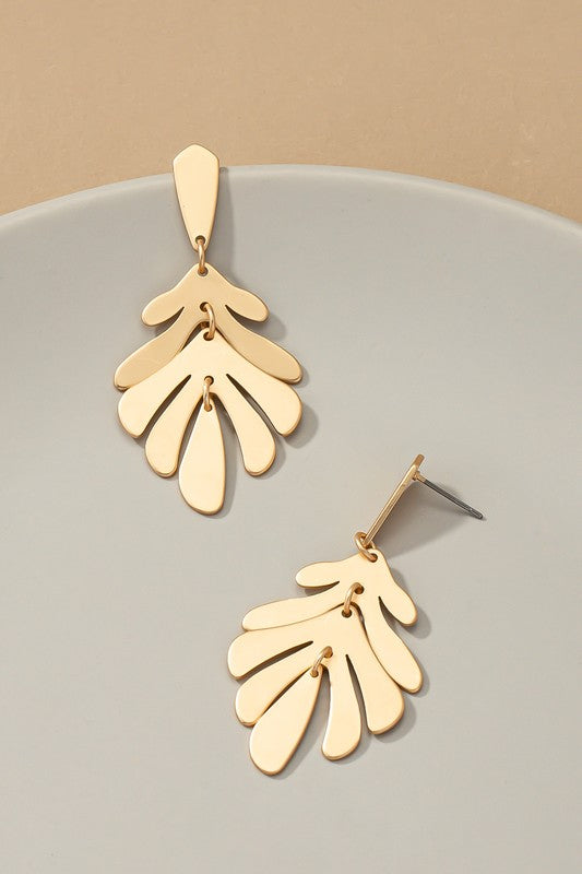 Metal leaf shape drop earrings