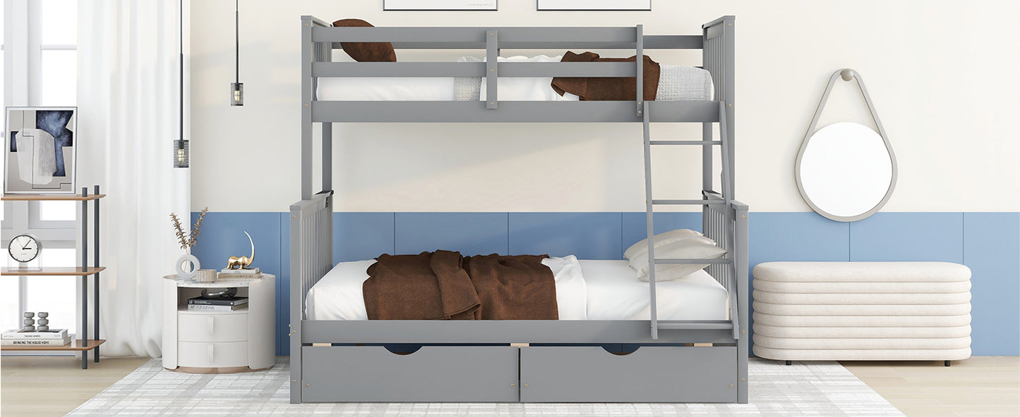 Twin-Over-Full Bunk Bed with Ladders and Two Storage Drawers(Gray)( old sku:LT000165AAE）