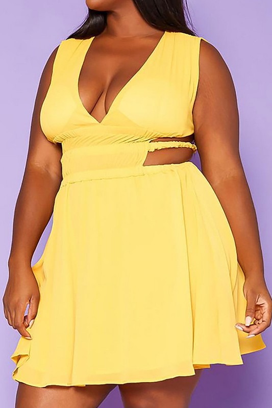 Plus Size Cut Out Design Fit Flare Mini Dress