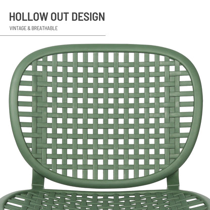 3 Pieces Hollow Design Retro Patio Table Chair Set All Weather Conversation Bistro Set Outdoor Table with Open Shelf and Lounge Chairs with Widened Seat for Balcony Garden Yard  Green