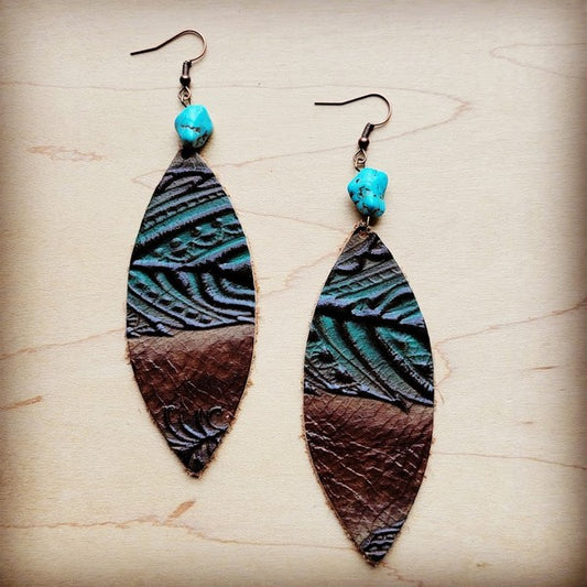 Oval Earrings in Turq Feather w/ Turq Accent