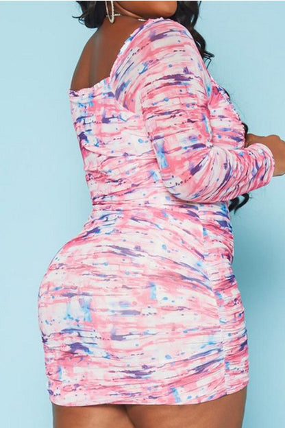 Plus Size Dreamy Tie Dye Ruched Mini Dress